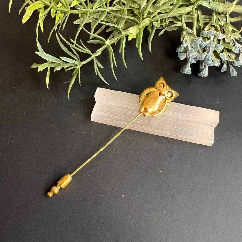 Owl Stick Pin | Gold Tone Hat Pin | Vintage Animal Brooch